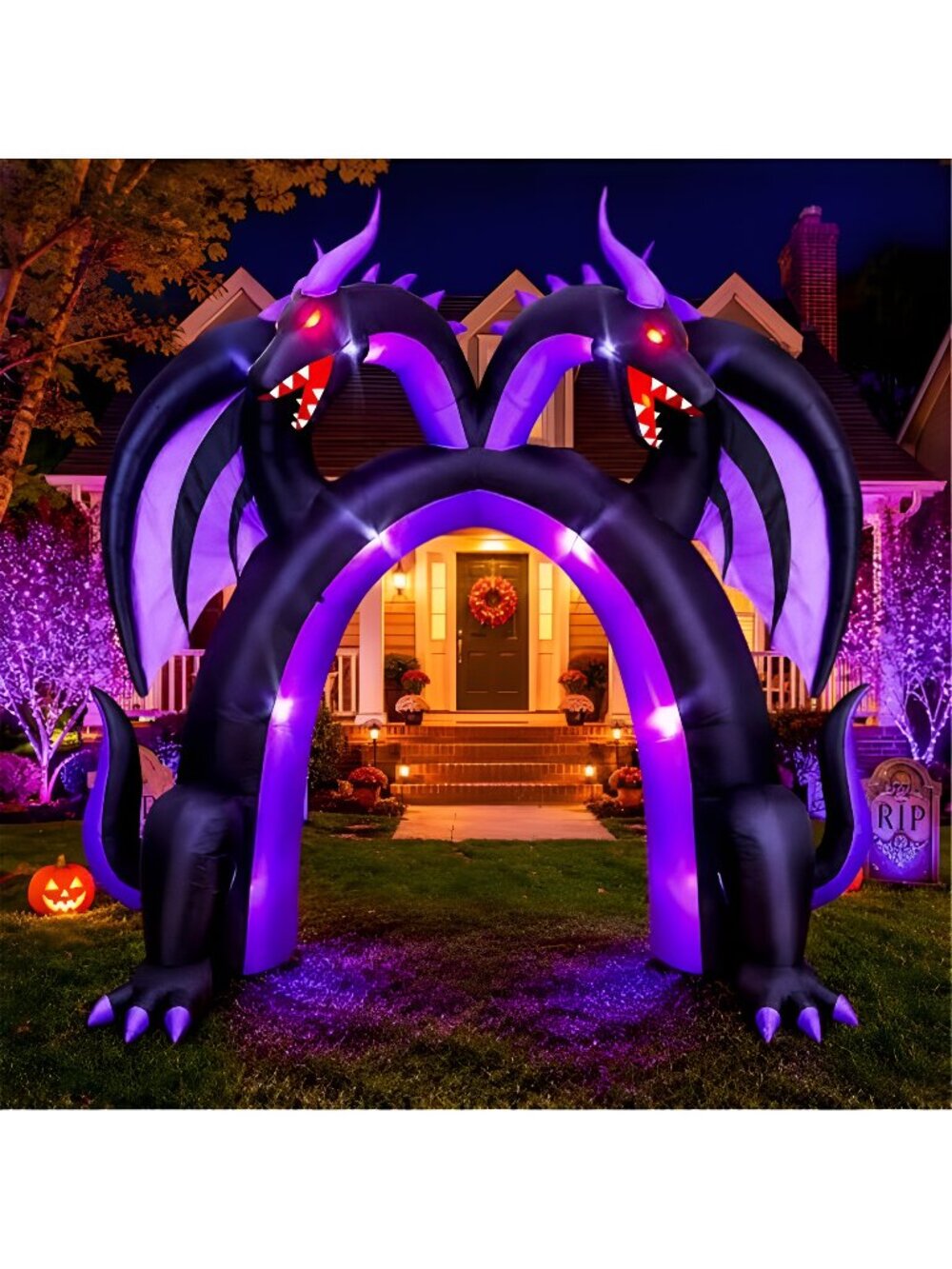 10FT Halloween Inflatable Dragon Archway, Double Headed Walk Through Decor
